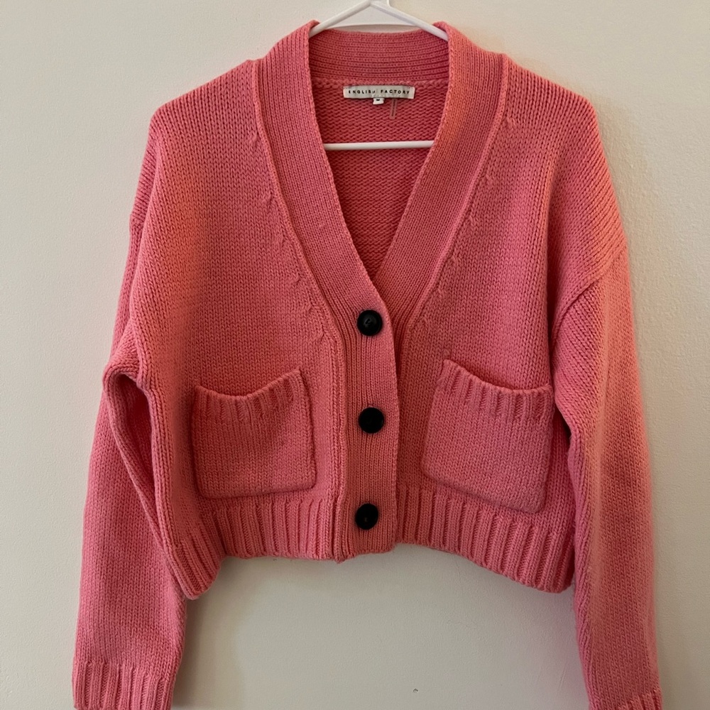 English Factory V Neck Sweater Cardigan (Pink)